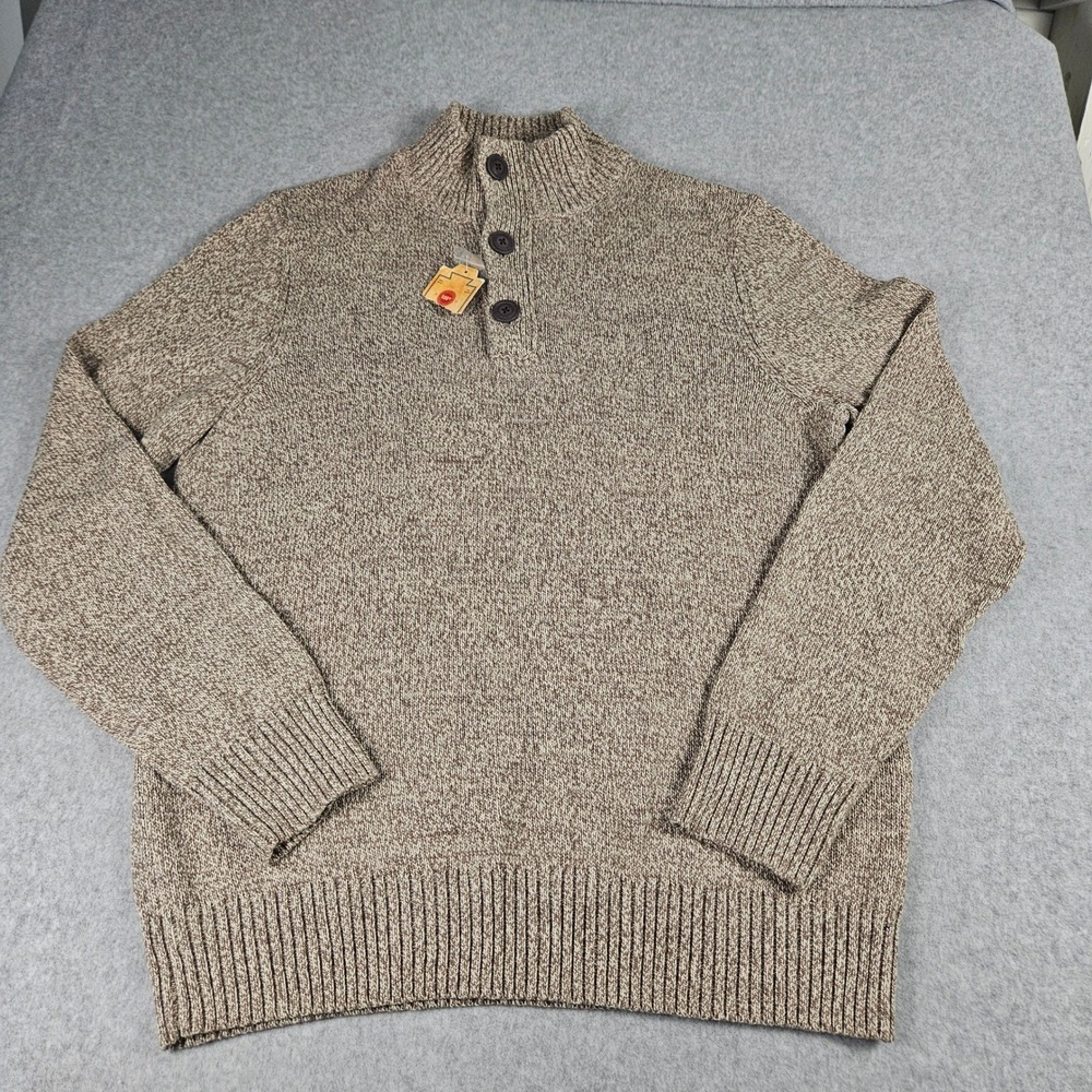 Urban Pipeline Mens Large Brown Marled Mock Neck Button Zip Pullover Sweater NEW